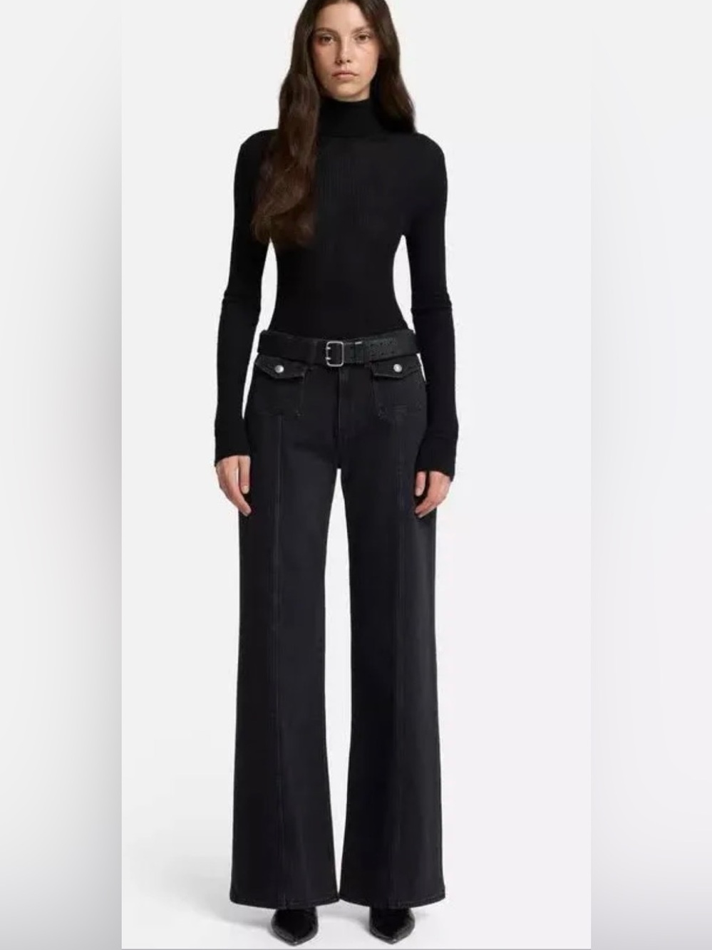 7 For All Mankind Black Wide-Leg High-Rise Jeans